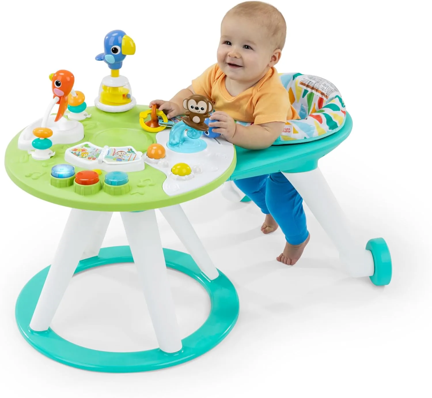 Bright Starts Around We Go 2-in-1 Baby Walker, Discovery Activity Center and Table, Tropic Cool, Ages 6 Months 