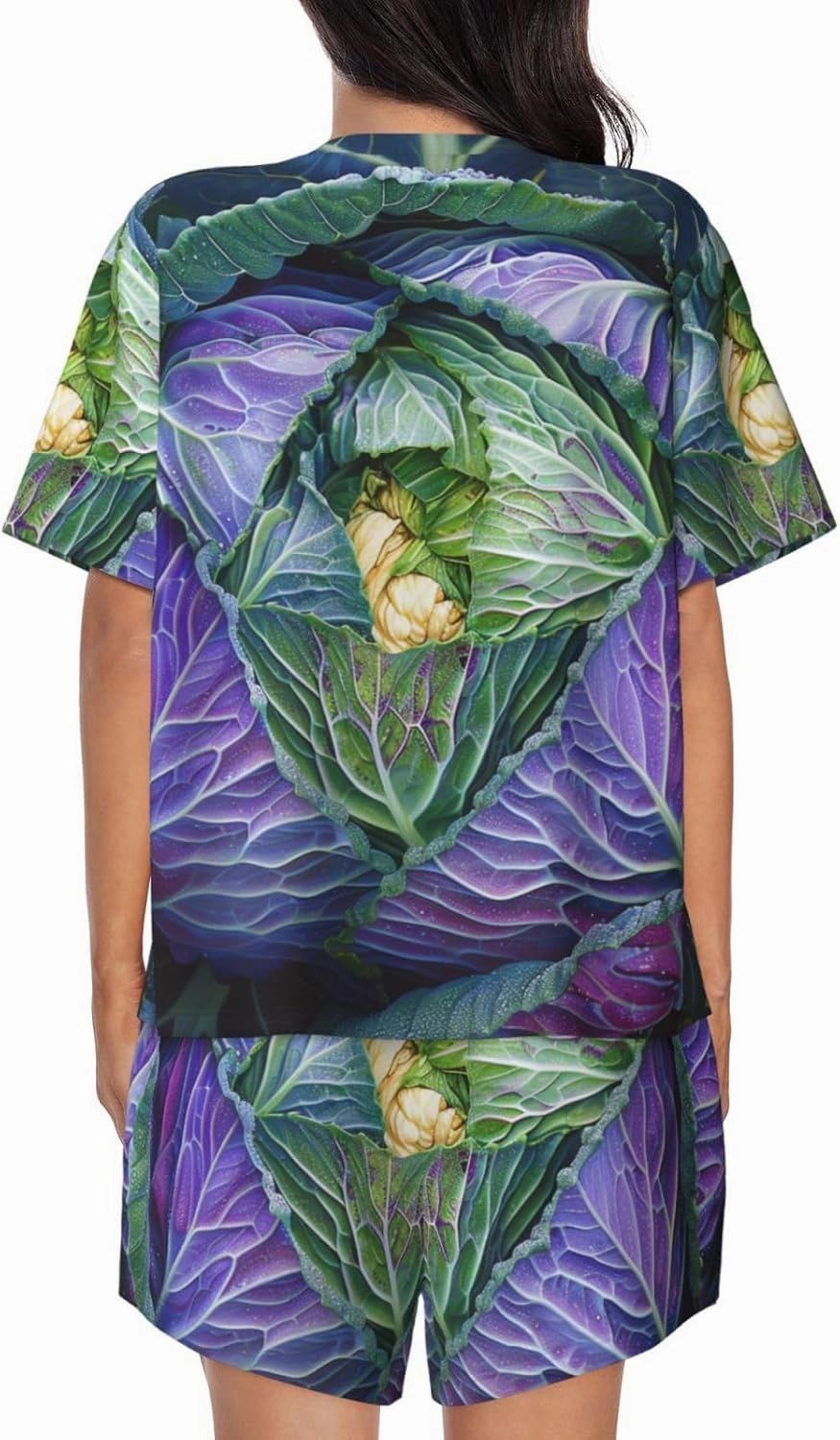 Bright Cabbage Prints Women's Short Sleeve Pajamas Set, 2 Piece Sleepwear Set T-Shirt Tops and Shorts,
