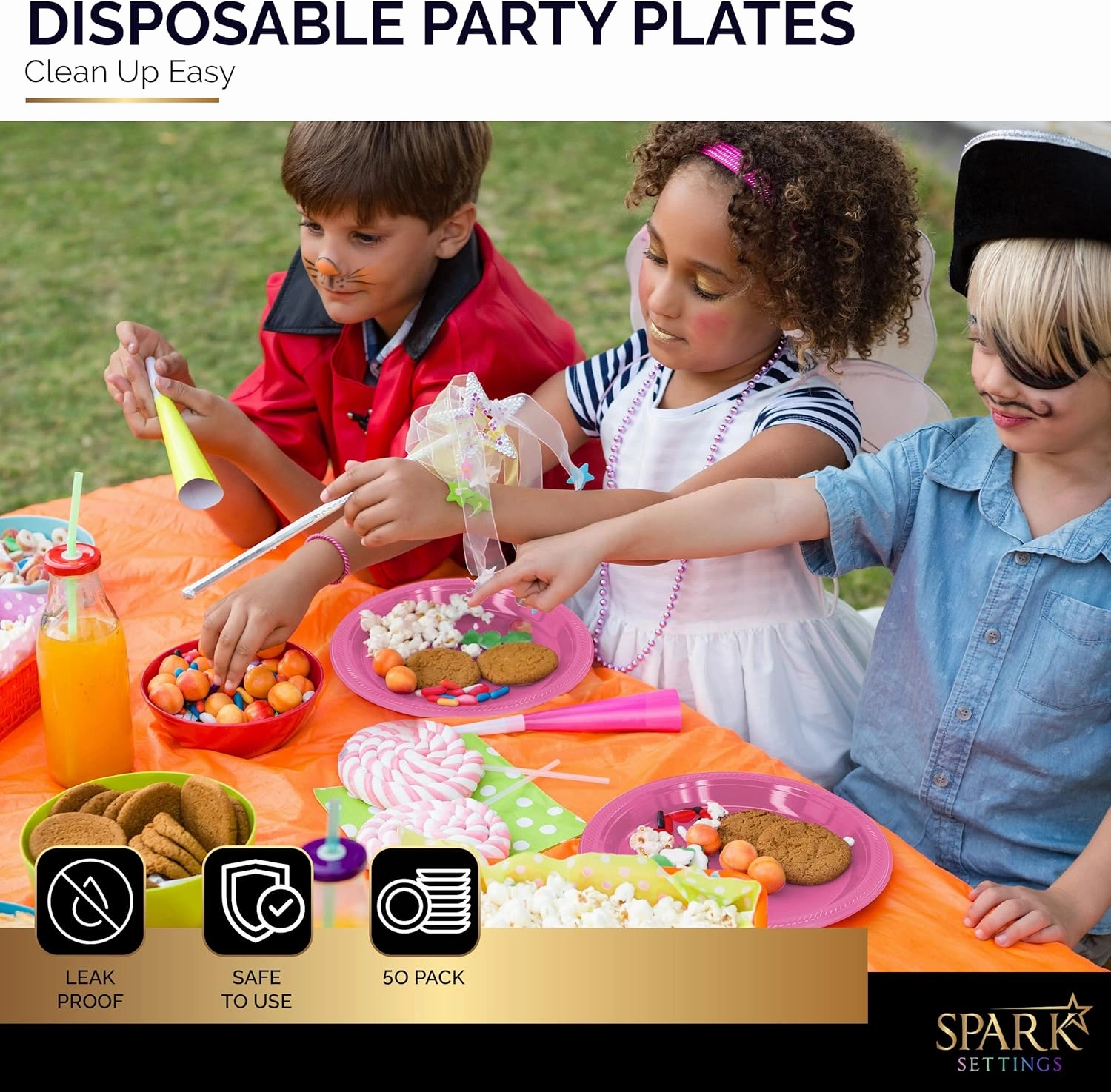 Bright Pink Disposable Dinner Plates, 10.4 Inches, Strong & Sturdy for Party, Picnic, Travel - Pack of 50