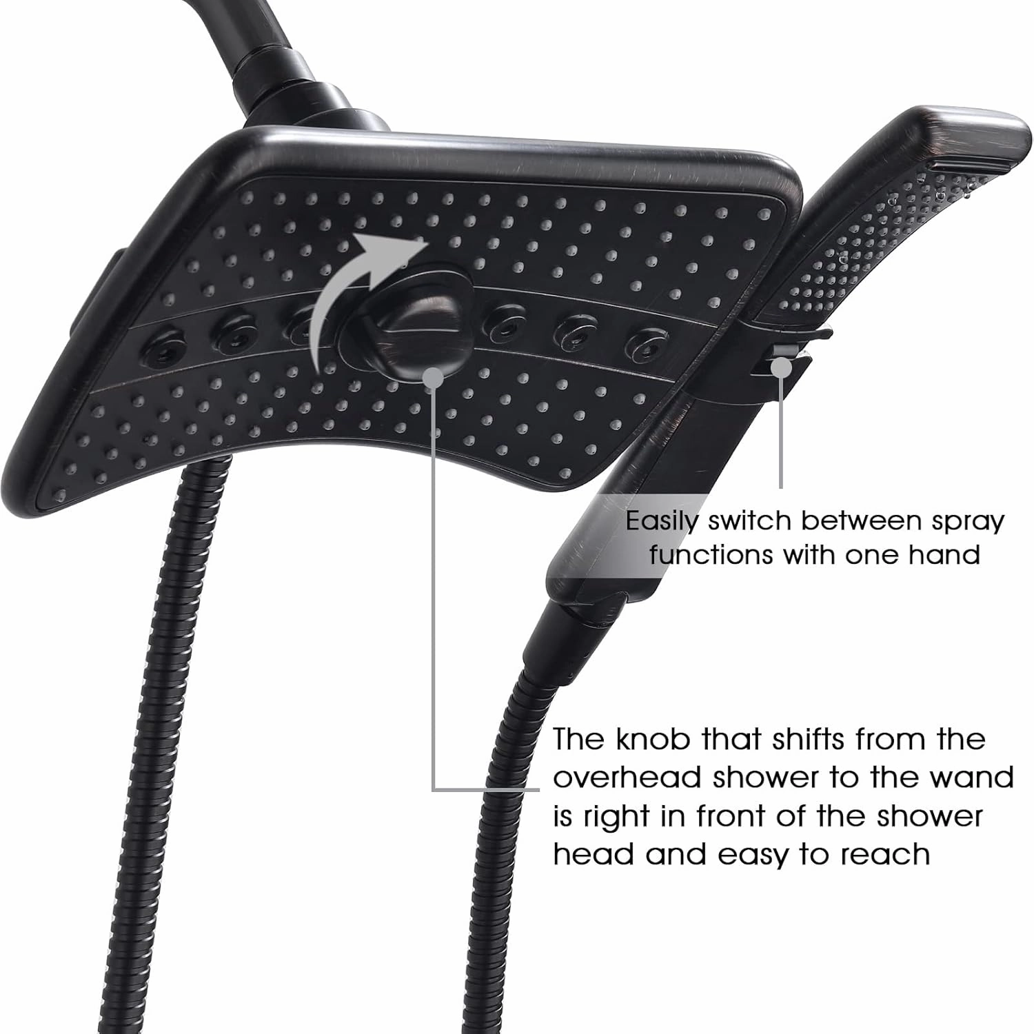 BRIGHT SHOWERS Four Spray Settings Shower Head Set Oil Rubbed Bronze and Black Finishing with 60" Long Stainless Steel Shower Hose