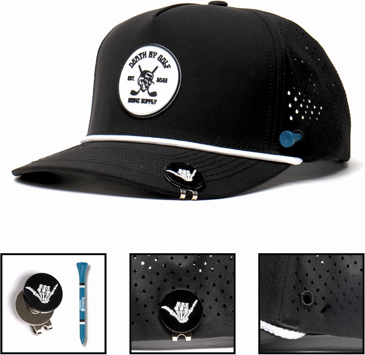 BRIMZ Golf Performance Hat - Tee Holder & Magnetic Ball Marker - Breathable, Sweat & Water Resistant Golfing Snapback Hat