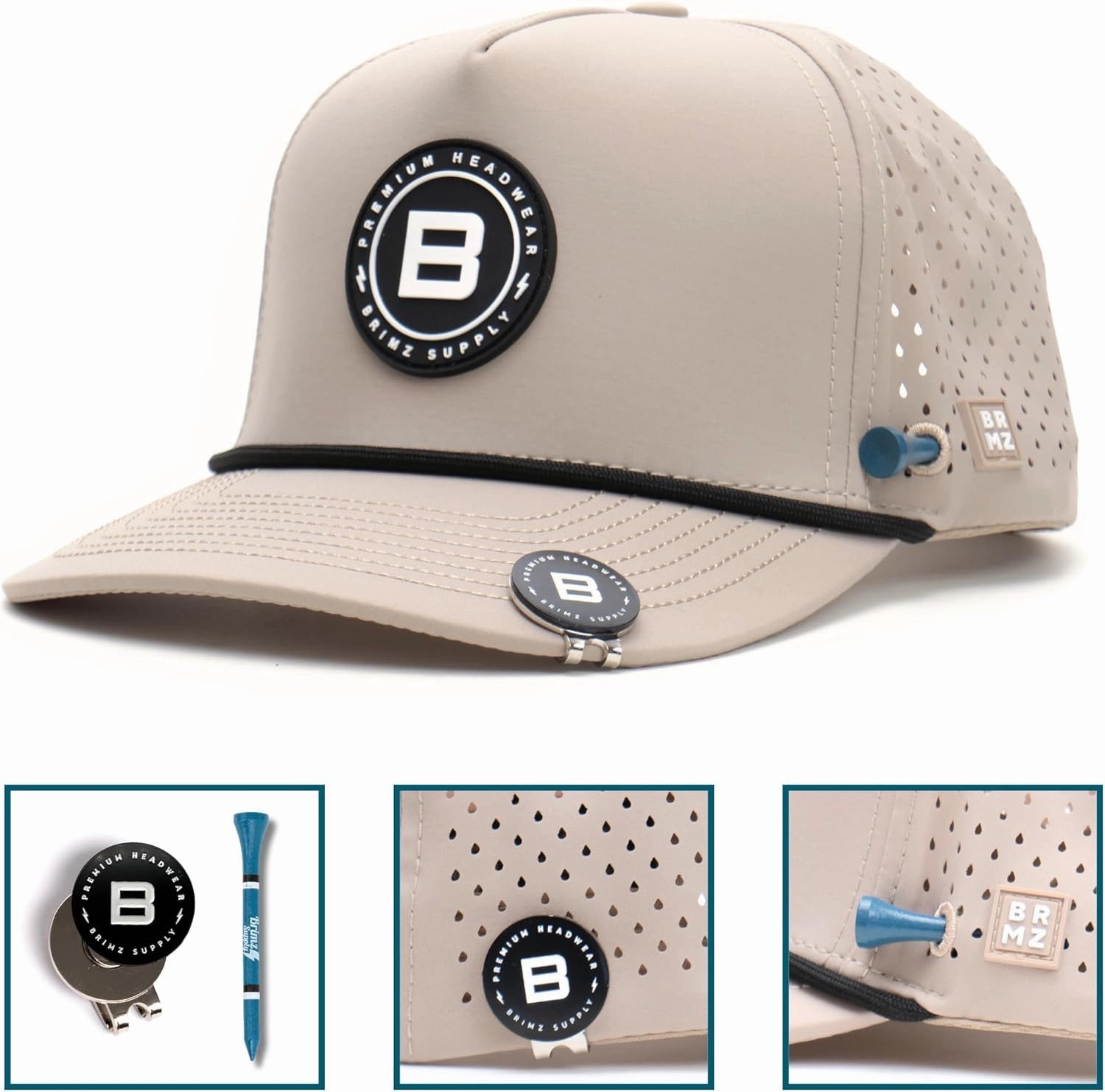 BRIMZ Golf Performance Hat - Tee Holder & Magnetic Ball Marker - Breathable, Sweat & Water Resistant Golfing Snapback Hat