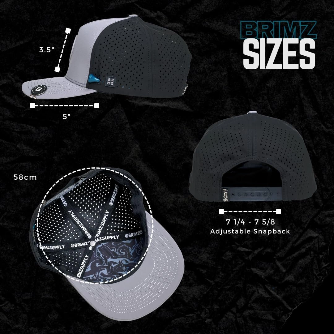 BRIMZ Golf Performance Hat - Tee Holder & Magnetic Ball Marker - Breathable, Sweat & Water Resistant Golfing Snapback Hat