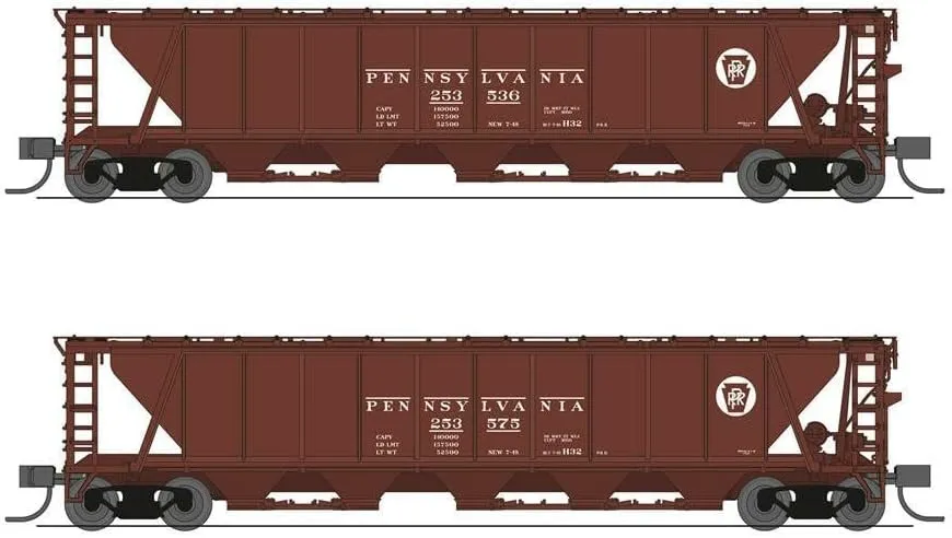 Broadway Limited 7251 H32 Covered Hopper, PRR, Freight Car Red with White Circle Keystone, 2-Pack B, N Scale