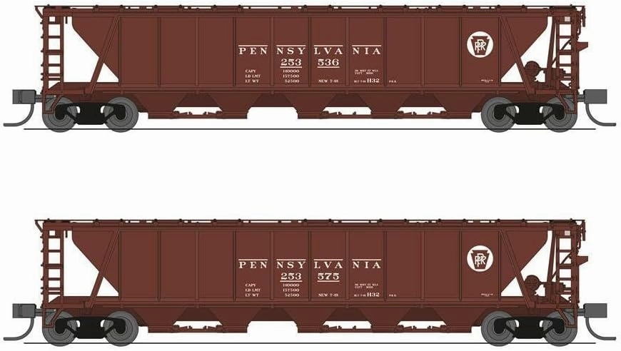 Broadway Limited 7250 H32 Covered Hopper, PRR, Freight Car Red with White Circle Keystone, 2-Pack A, N Scale