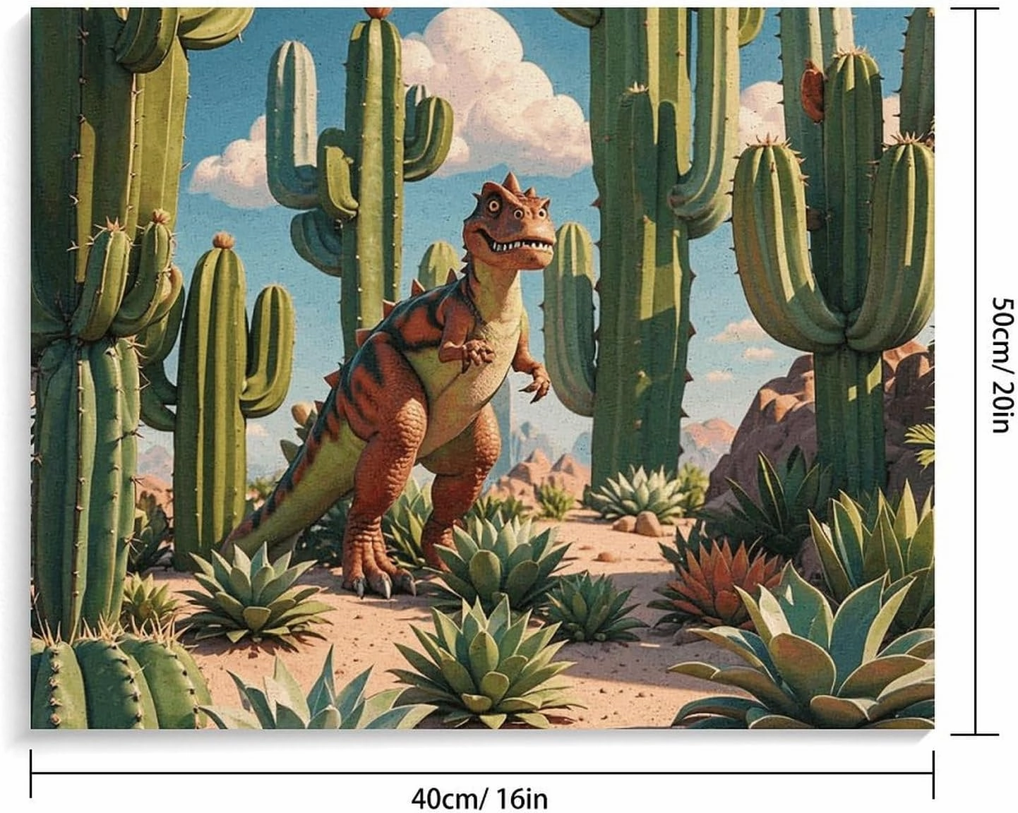 BWQHJKY Pre-Framed Paint by Numbers Kit for Adults, Cactus Jungle Dinosaur Print 24 Acrylic Paints on Yellow Cotton Canvas – Relaxing Horizontal DIY Art Set