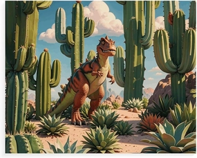 BWQHJKY Pre-Framed Paint by Numbers Kit for Adults, Cactus Jungle Dinosaur Print 24 Acrylic Paints on Yellow Cotton Canvas – Relaxing Horizontal DIY Art Set