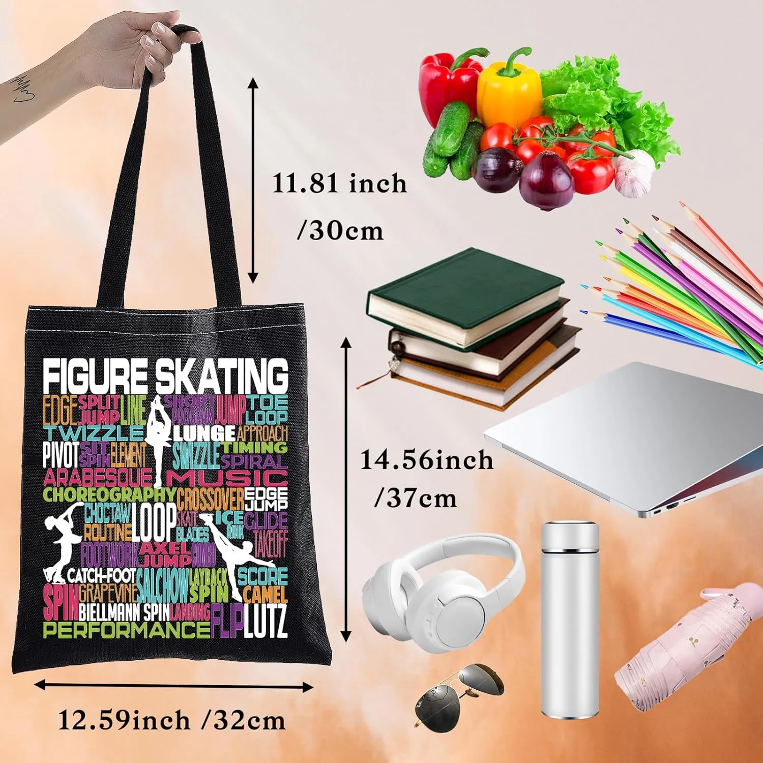 BWWKTOP Figure Skating Tote Bag Figure Skater Gifts Ice Skater Gift Skating Shoulder Bag For Skating Lover Skating Team