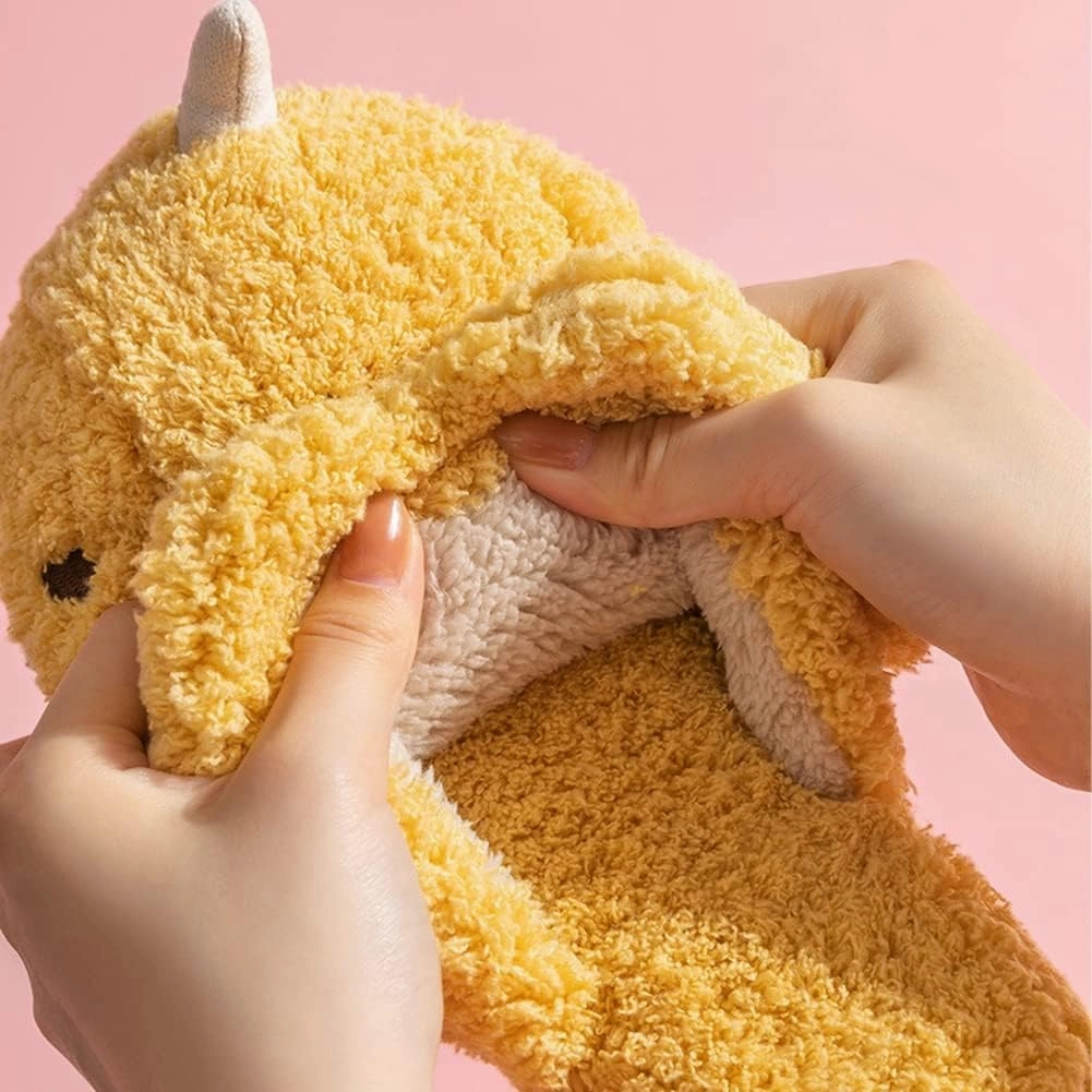 Caistre Adult Unisex Animal Slippers - Warm Plush Dinosaur Design Home Shoes - Funny Triceratops Non-Slip Bedroom Slippers