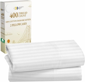 California Design Den Standard Queen Size Pillowcase Set - 400 Thread Count, 100% Cotton Sateen, Set of 2 Pillow Covers, Breathable, Cooling, Soft for Quality Sleep - Striped Bright White