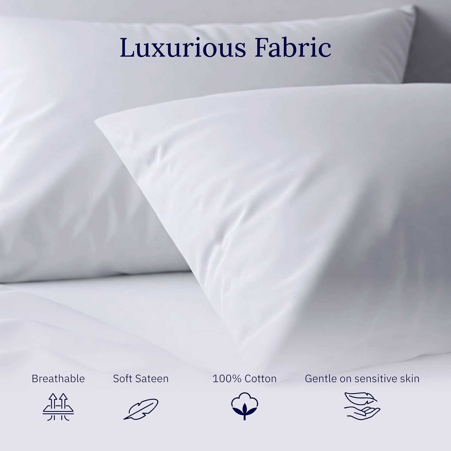California Design Den Standard Queen Size Pillowcase Set - 400 Thread Count, 100% Cotton Sateen, Set of 2 Pillow Covers, Breathable, Cooling, Soft for Quality Sleep - Striped Bright White