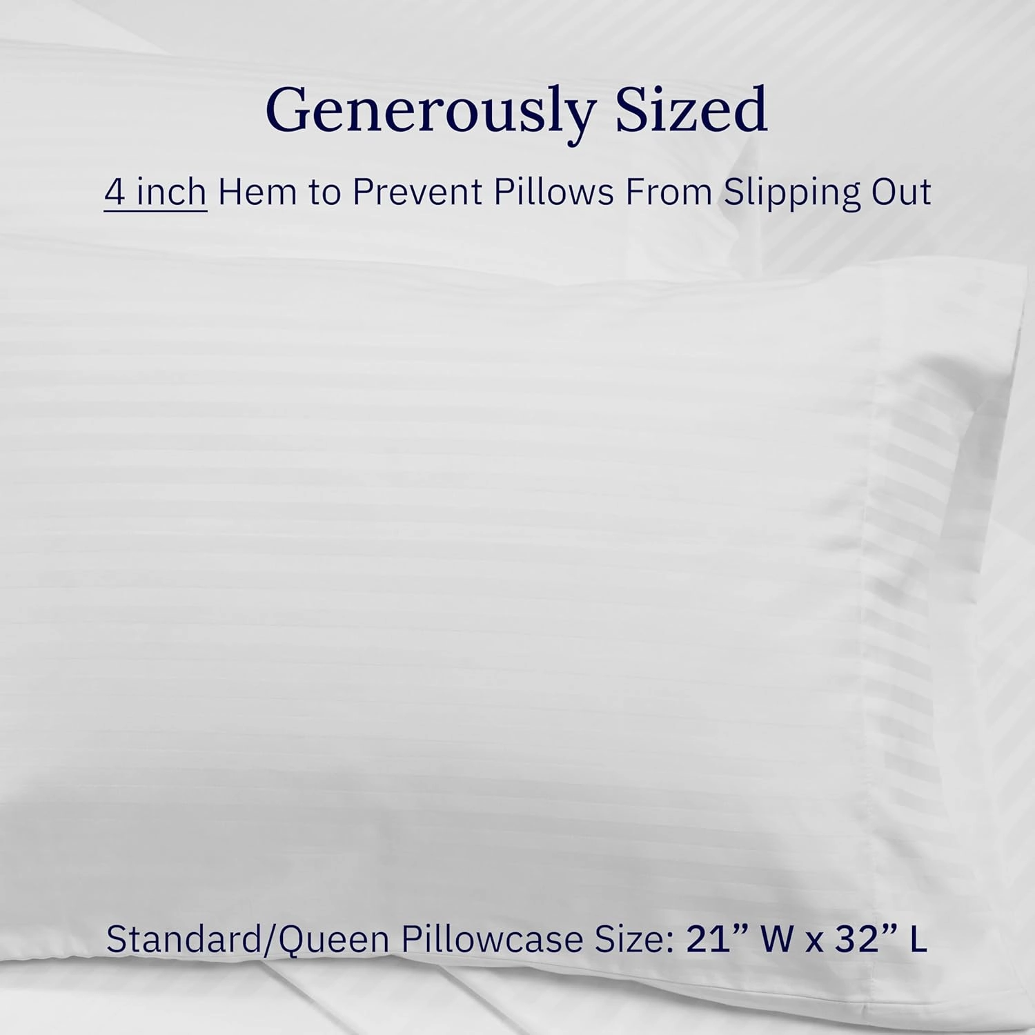 California Design Den Standard Queen Size Pillowcase Set - 400 Thread Count, 100% Cotton Sateen, Set of 2 Pillow Covers, Breathable, Cooling, Soft for Quality Sleep - Striped Bright White