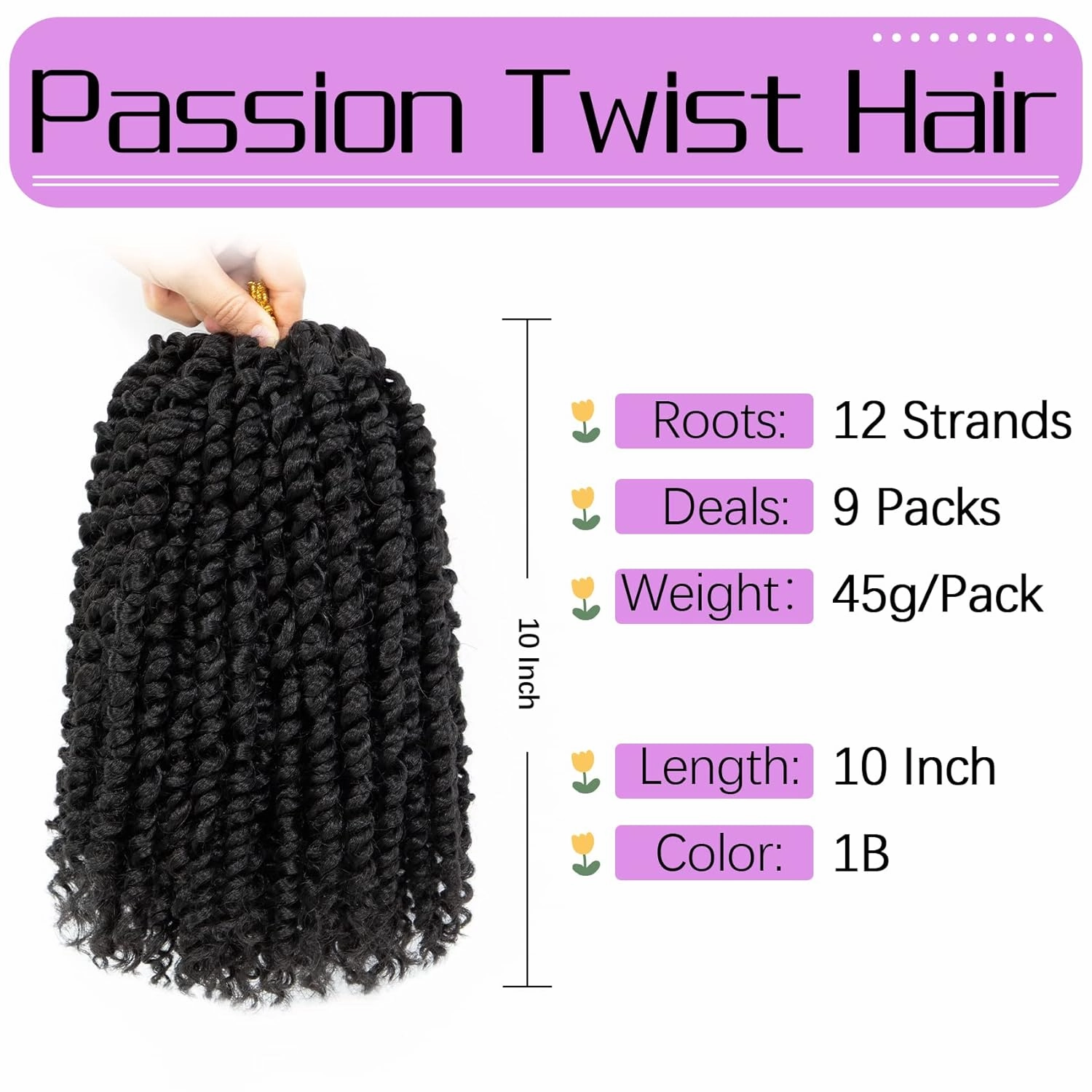 Callia Passion Twist Hair 10 Inch 9 Packs Pre twisted Passion Twist Crochet Hair Pre Looped Crochet Hair for Black Women, Soft Crochet Passion Twist Hair 1B