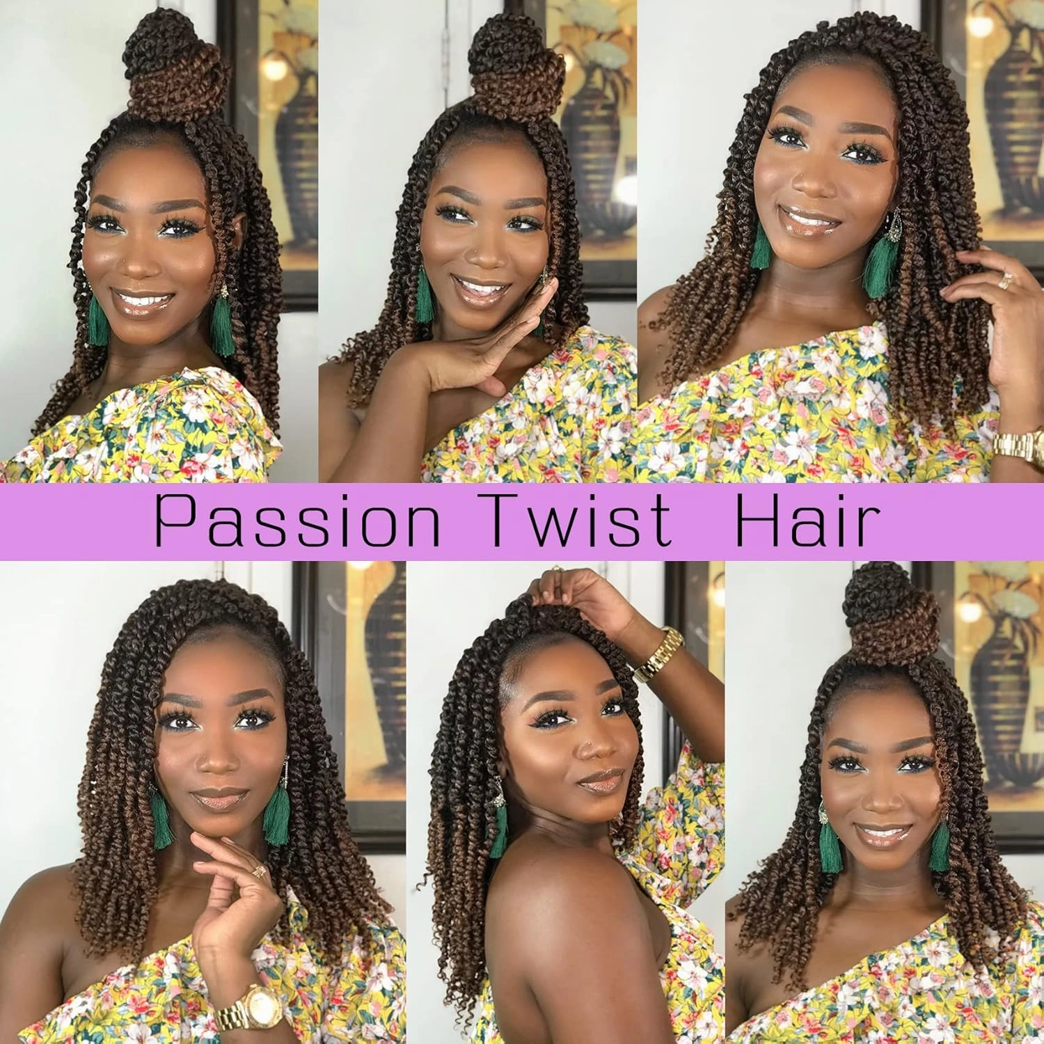 Callia Passion Twist Hair 10 Inch 9 Packs Pre twisted Passion Twist Crochet Hair Pre Looped Crochet Hair for Black Women, Soft Crochet Passion Twist Hair 1B