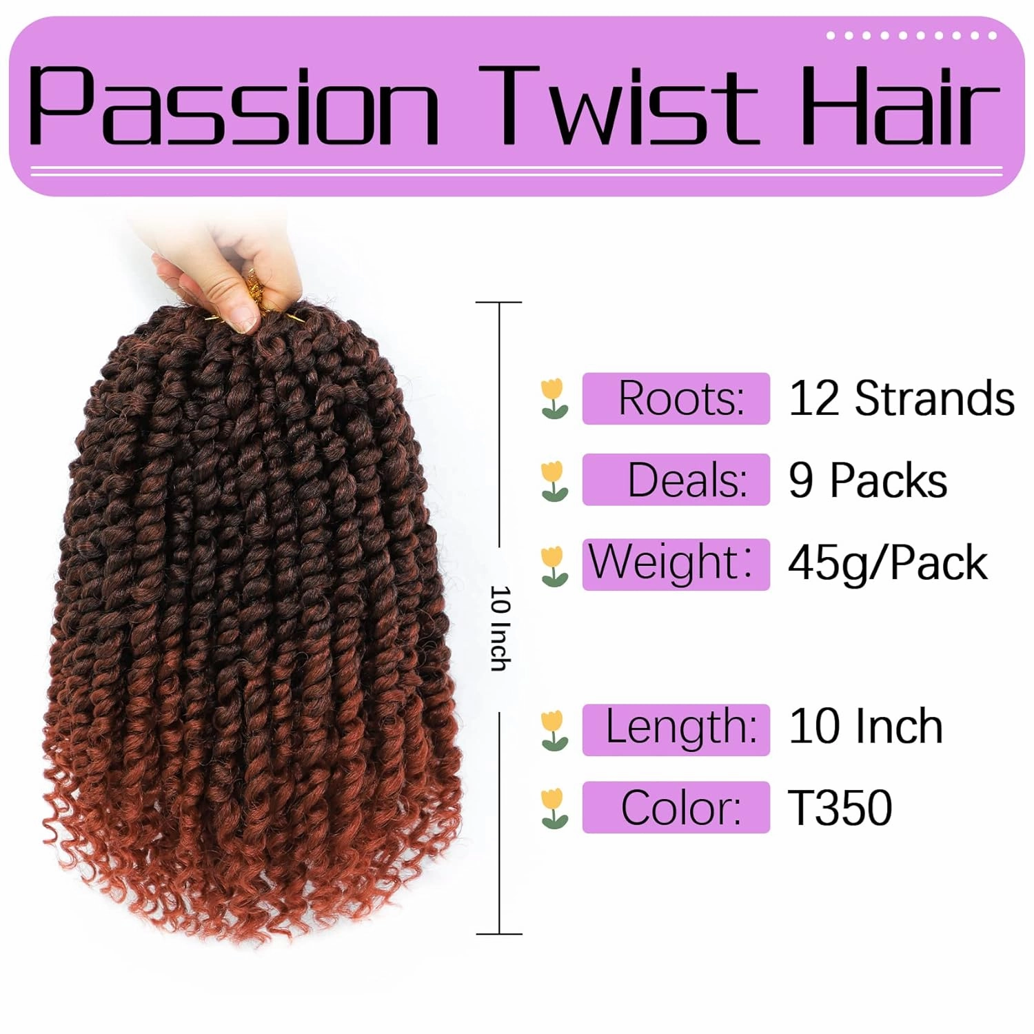 Callia Passion Twist Hair 10 Inch Passion Twist Crochet Hair 9 Packs Crochet Hair for Black Women Pre twisted Crochet Passion Twist Hair Pre Looped T350