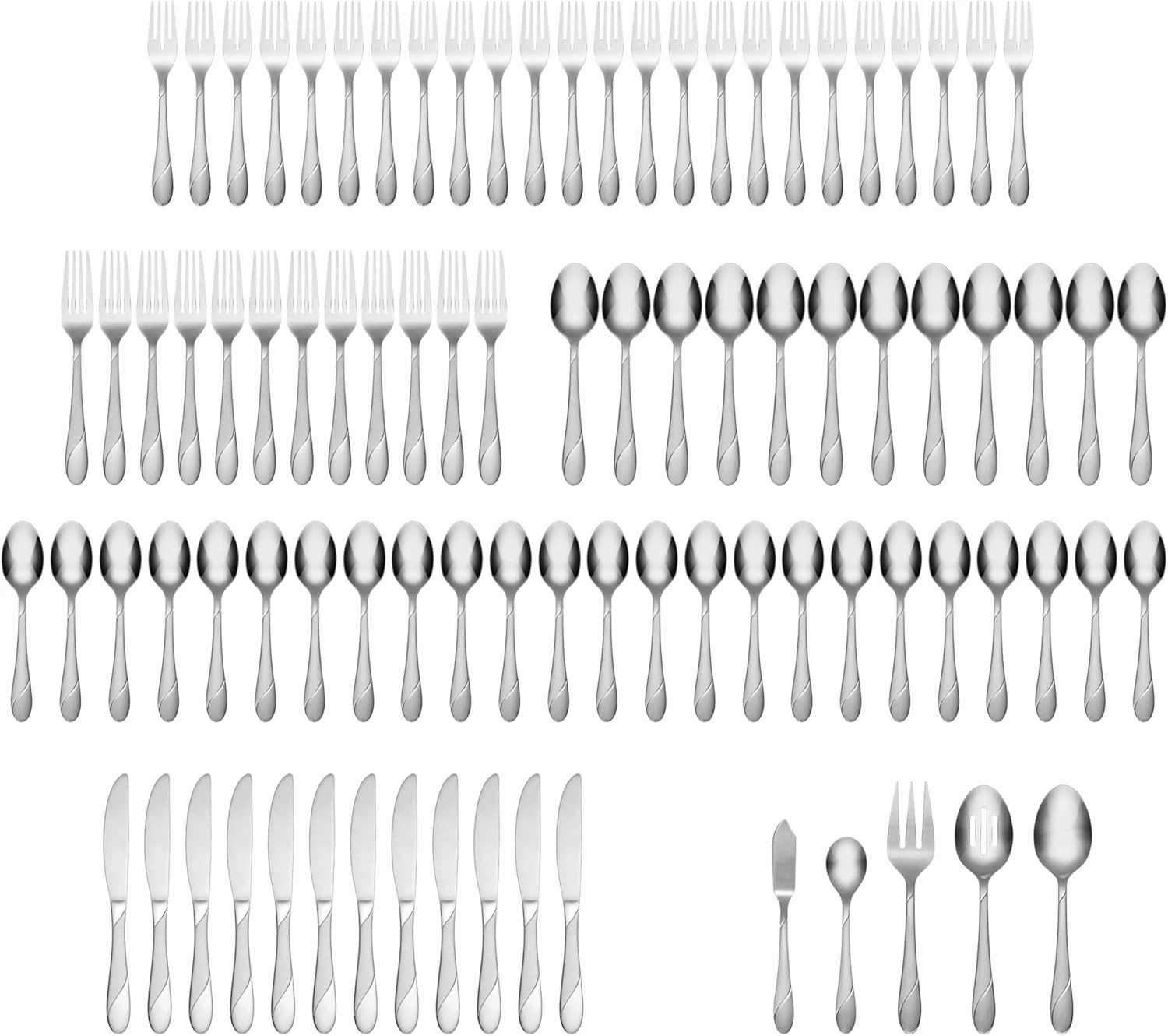 Cambridge Swirl Sand Piece Flatware Set, 89 Count, Metallic