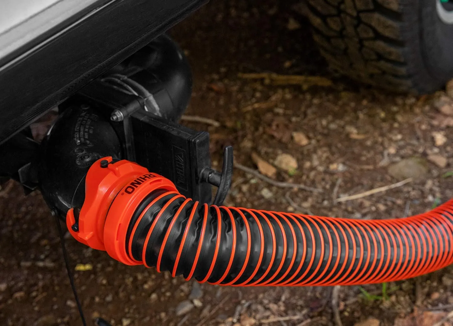 Camco RhinoEXTREME 10-Foot Camper & RV Sewer Hose Kit - Crush Resistant TPE Technology - Pre-Attached Rhino Swivel Fittings for Secure Connection - RV Heavy Duty Sewer Hose for RV Toilet (39854)