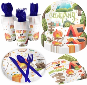 Camping Party Decorations - Campfire Themed Party Plates, Napkins, Cups & Utensils for Kids Birthday, Serves 20 Guests