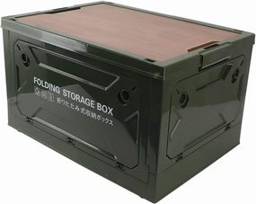 Camping Storage Box, Insta Crate Folding Storage Camping Box Camp Kitchen Box Trunk Organizer Container with Wooden Lid and Wheels for Office, Outdoor, Car, Camping, Picnic (Army