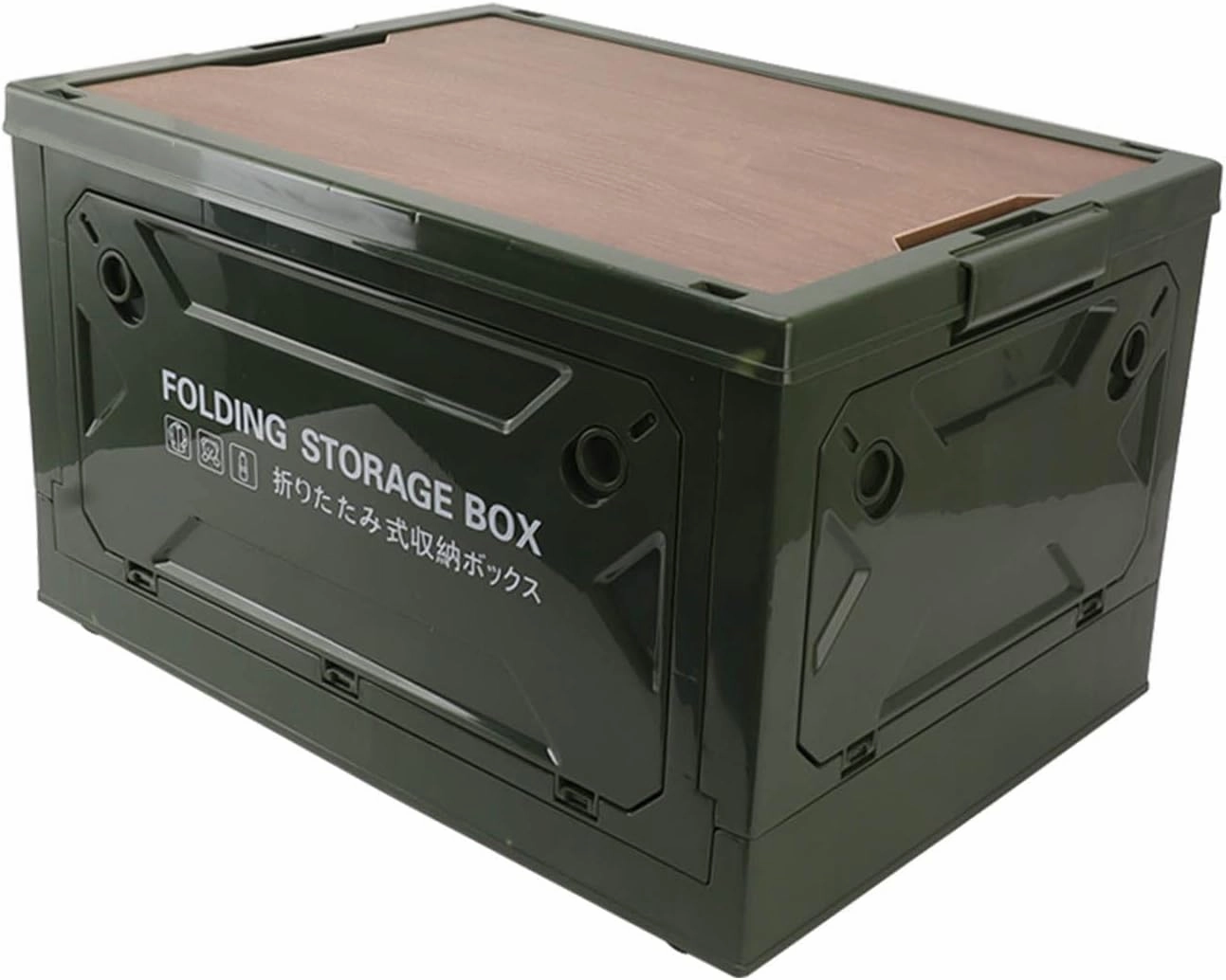 Camping Storage Box, Insta Crate Folding Storage Camping Box Camp Kitchen Box Trunk Organizer Container with Wooden Lid and Wheels for Office, Outdoor, Car, Camping, Picnic (Army