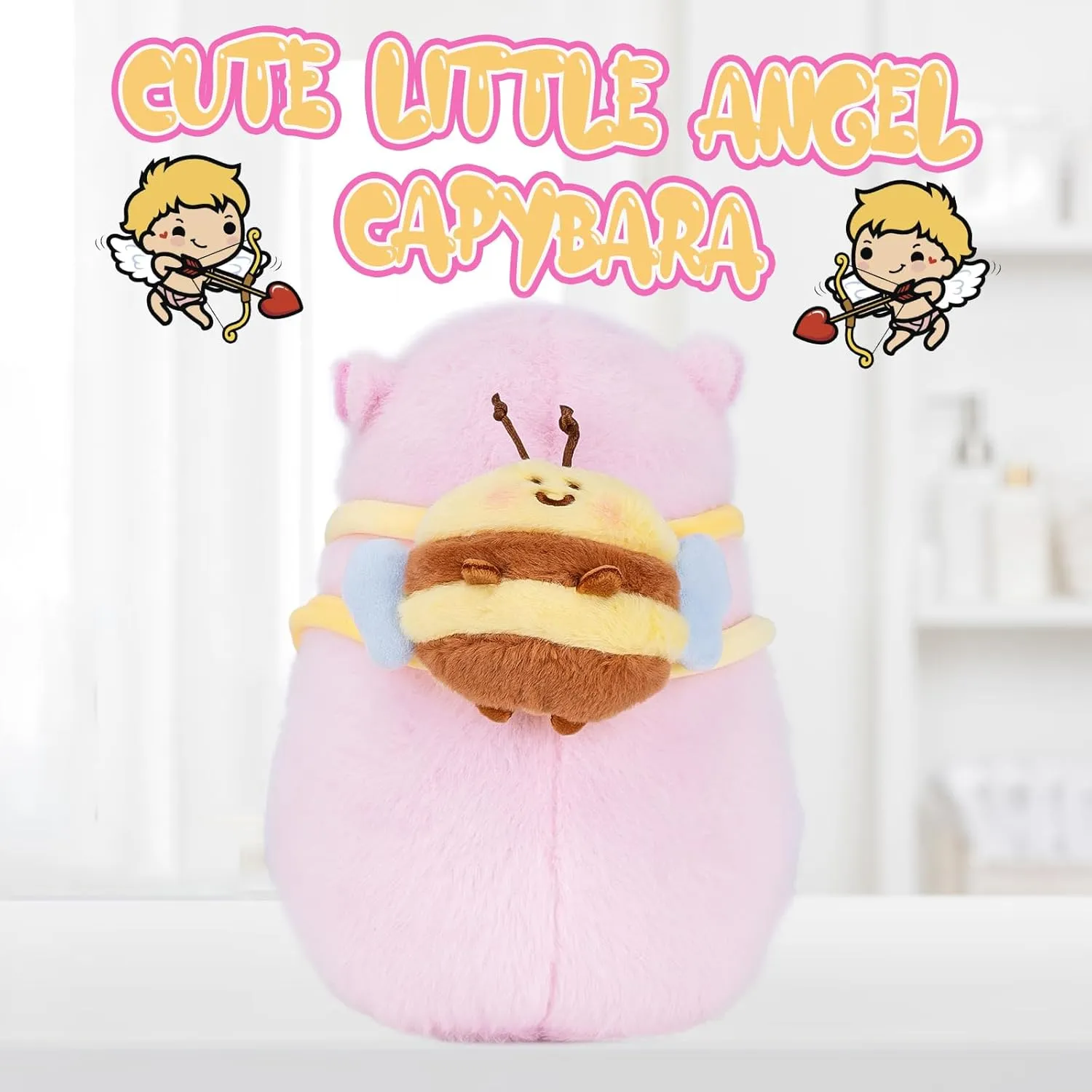 Capybara Plush Toy - 9 Inch Kawaii Capibara Stuffed Animal with Bee Backpack, Cute Pink Capybara Plushie Doll Pillow for Kids and Adults