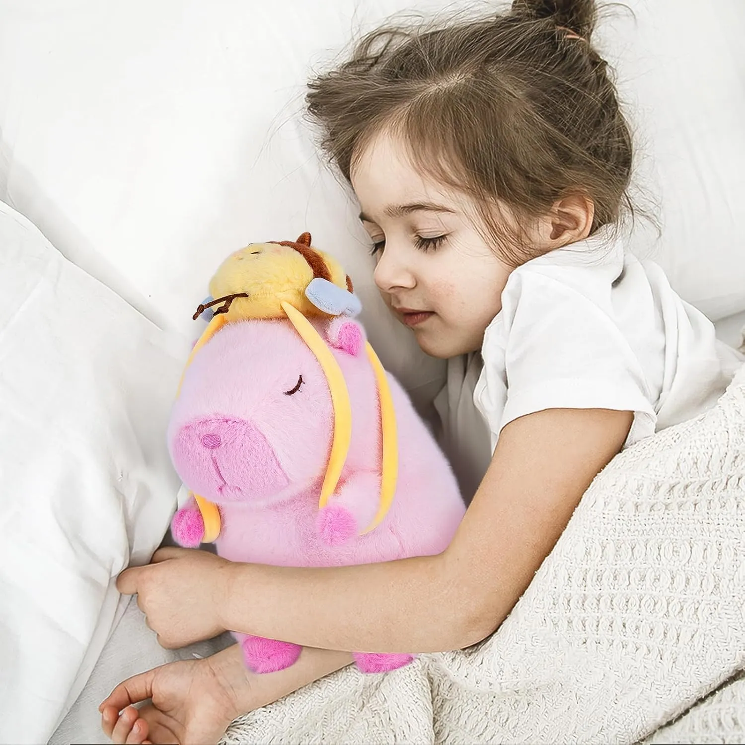 Capybara Plush Toy - 9 Inch Kawaii Capibara Stuffed Animal with Bee Backpack, Cute Pink Capybara Plushie Doll Pillow for Kids and Adults