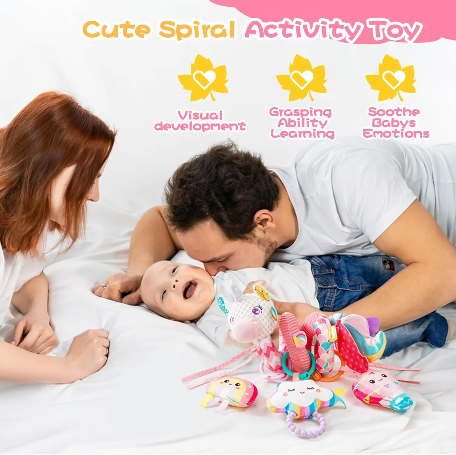 Car Seat Toys for Babies 0-6 Months, Carseat Toys Hanging Spiral Stroller Toys, Infant Toys 0-6 Months, Newborn Toys 0 3 12 Months Brain Development with Music Crinkle Teether Rattle Baby Boy Girl Toy