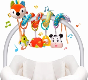 Car Seat Toys, Cute Fox Car Seat Toys for Babies 0-6 Months Boy, Stroller Toys with Crinkle, Teether, Music Box, Rattle, BB Squeaker for 0 3 6 9 12 Months Babies Infant Boys Girls Gifts (Cute Fox)