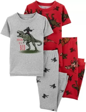 Carter's 4 Piece Pajama Set (Heather/Red Dinosaur, 4)