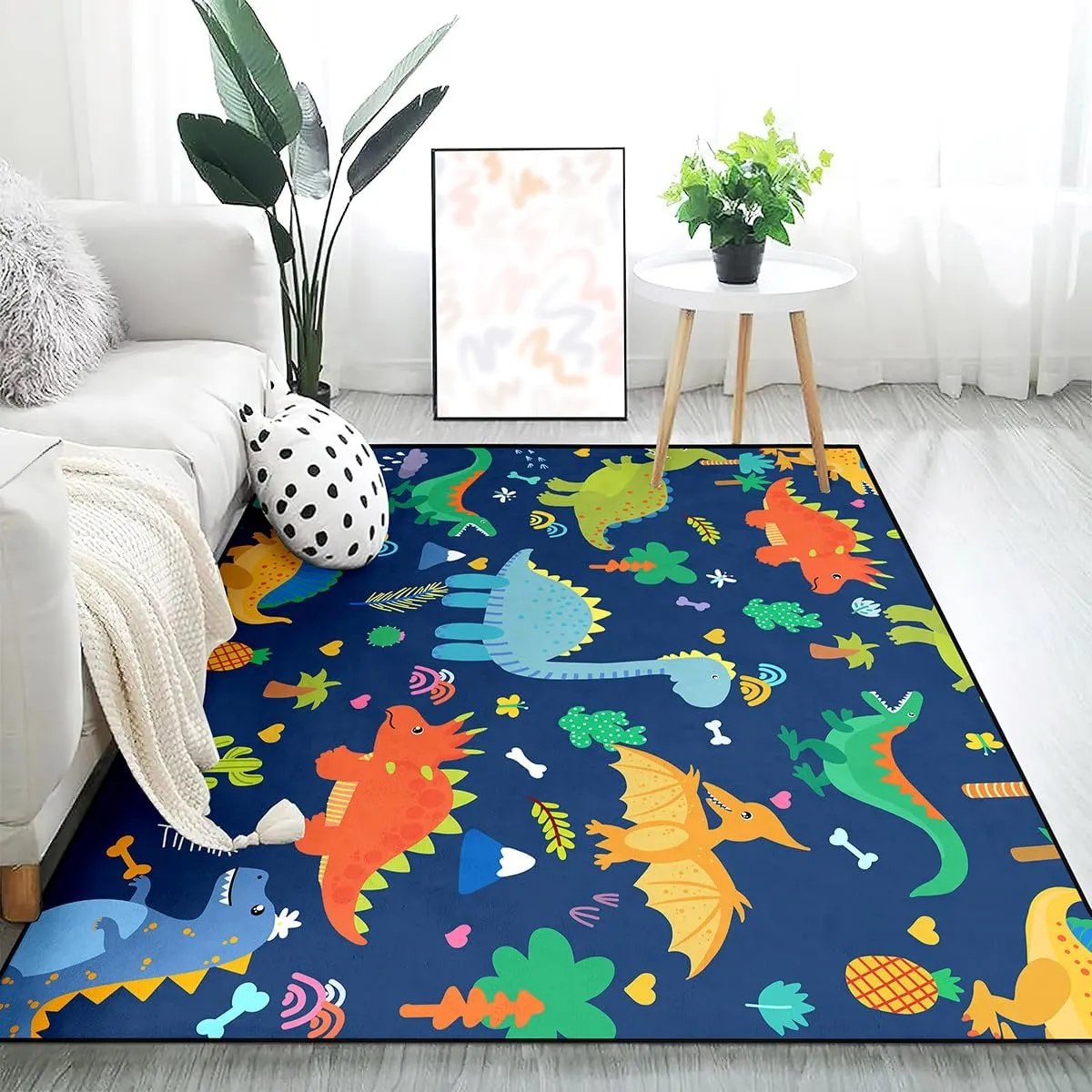 Cartoon Dinosaur Area Rugs Lovely Dinosaur Carpet Rugs for Boys Kids Blue Cute Animal Patterns Carpet Dinosaurs Rug for Boys Bedroom Living Dinning Room Bedroom Kitchen Playing Room, 2'×3'