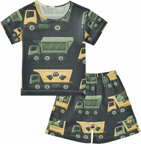 Cartoon Garbage Trucks Pajamas Short Set 2 Piece Summer Sleepwear