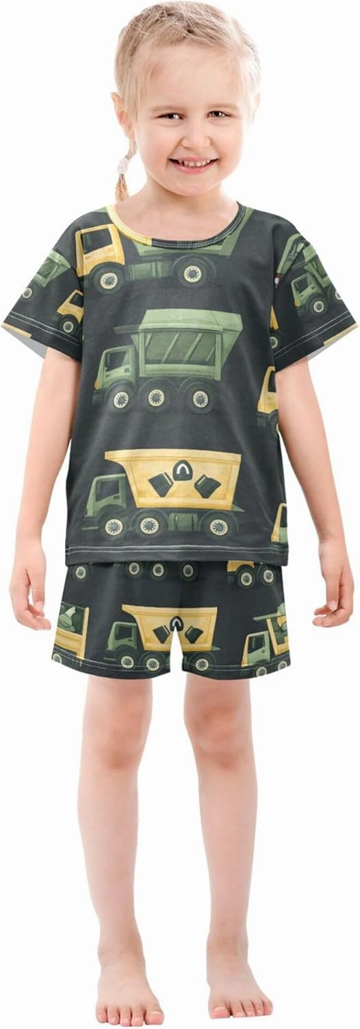 Cartoon Garbage Trucks Pajamas Short Set 2 Piece Summer Sleepwear