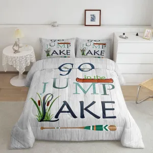 Castle Fairy Lake Paddle Comforter Set Twin Size,Rustic Lakeside Cabin Decor Bedding Set for Kids Boys Men,Fish Country Farm Wooden Board Quilted Duvet Set with 1 Pillowcase