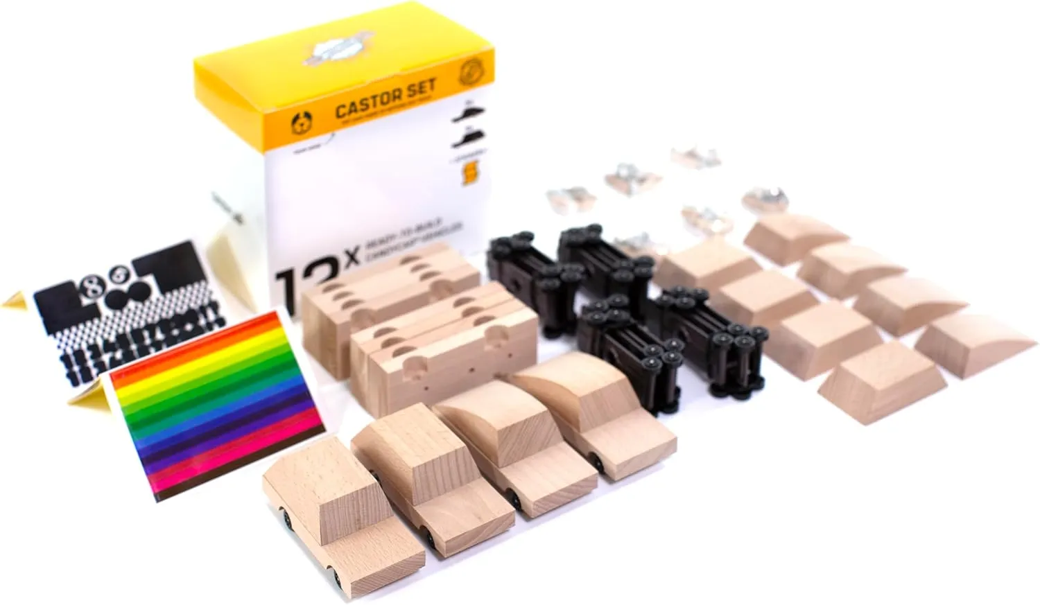 Castor Set™ 12 Pack by Candylab Toys. Build and Decorate Your own Wooden Cars.
