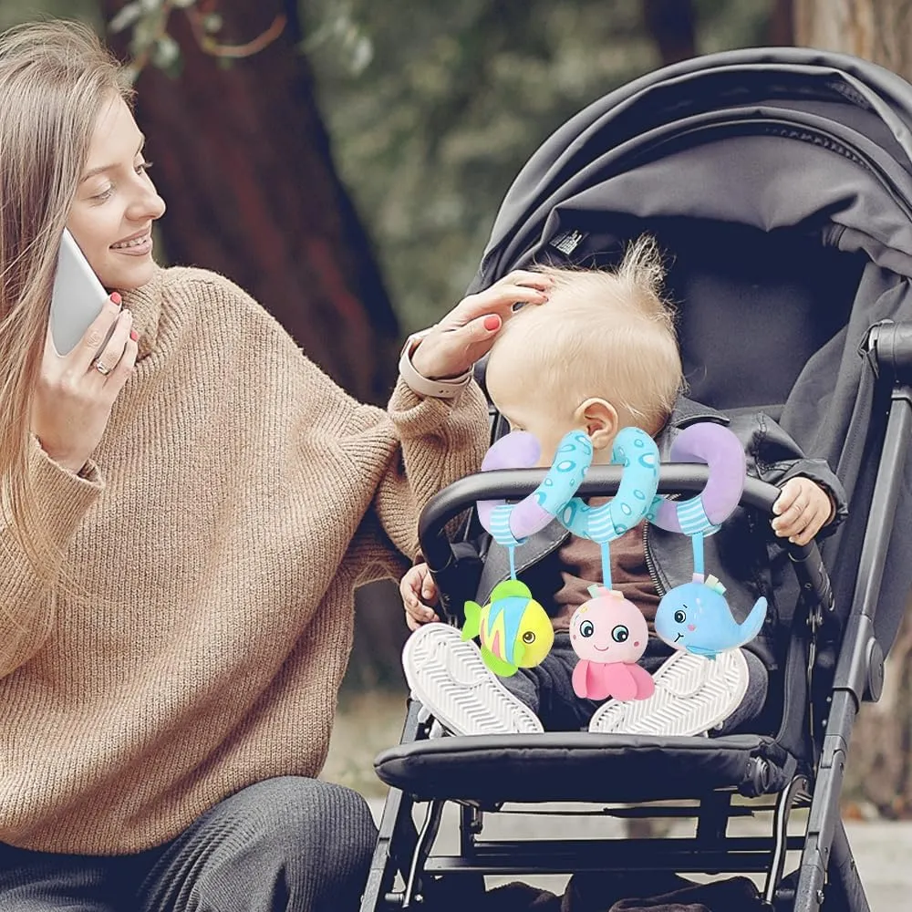 Caterbee Baby Stroller Toys, Activity Spiral Plush bar Toy Accessories, Car Seat Toy with Bell for boy or Girl 0 Months  (Ocean)