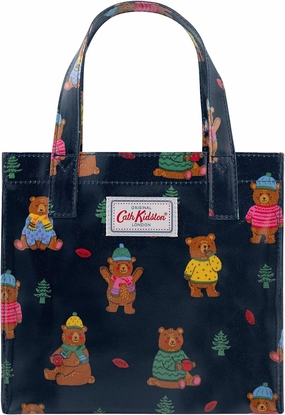 Cath Kidston S Bookbag Oilcloth Mini Open Top Handle Bag Small Size Dog Portraits Pattern Warm Cream Color (Woodland Bear)