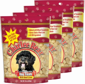 Charlee Bear Dog Training Treats for Small, Medium, or Large Pups, Crunchy Low Cal Dog Snack for Puppy Training, Made in USA (Beef Liver) 16oz, 4 Pack