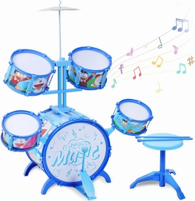 Child Jazz Drum Set,Drum kit Percussion for Toddlers, Children Toy Drum，Stimulate Kid's Creativity, Great Gift for Boy&Girl,Starter Drum Kit/,Cymbals,Pedal Jazz Drum（Blue）