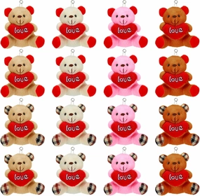 Chivao 16 Pcs Heart Bears 3.5 Inch Mini Plush Bear Toy with I Love You Heart Stuffed Animals for Valentine's Gift Keychain Wedding Birthday Party