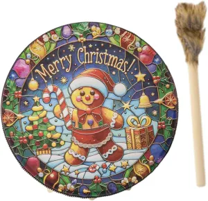 Christmas Decoration Drum Kids Drum with Drumstick Home Decor Wooden Toy Musical Toy, Colorful Candy Pattern