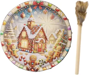 Christmas Drum Wooden Toy with Drumstick Home Decor Sound Instrument Kids Drum Musical Toy for School Bedroom Family Party, House Pattern