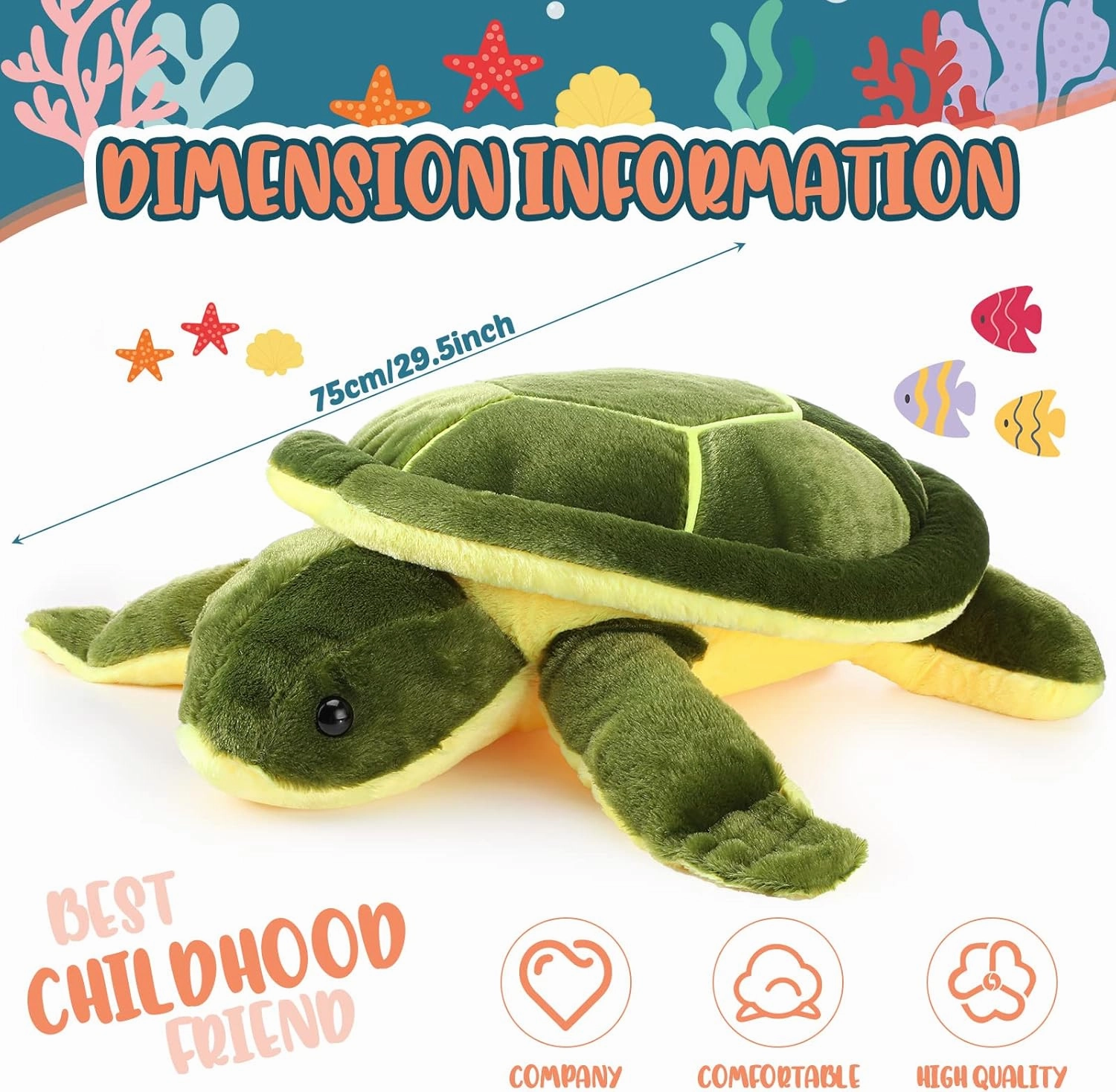 Civaner Turtle Stuffed Animals Sea Turtle Plush, Valentines Day Gifts for Kids, Plush Pillow Toys, Tortoise Toys Doll for Birthday(30 Inches)
