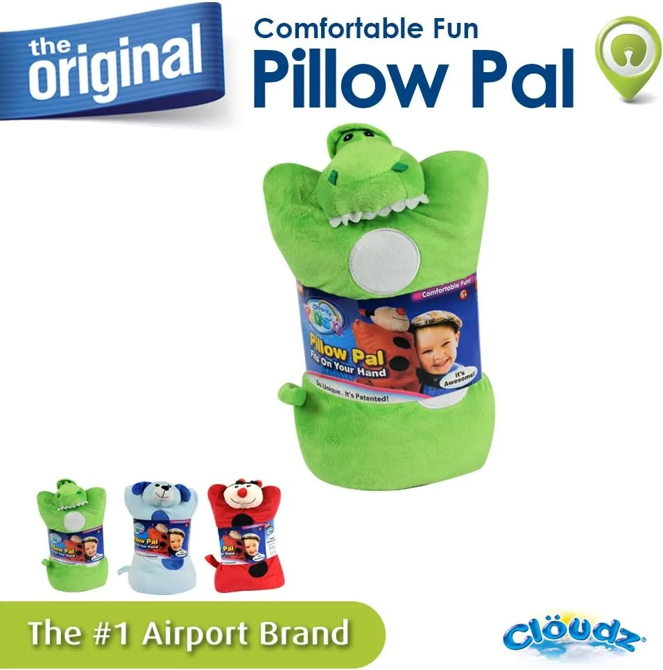 Cloudz Kids Super Soft N' Cuddly On Hand Animal Airplane Travel Pillow Pal! Keep Children Comfy and Supported with a Buddy While Traveling or just Resting at Home - Dinosaur