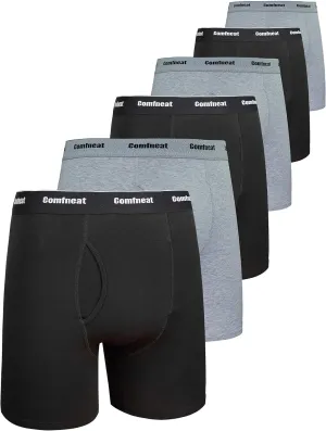 Comfneat Men's 6-Pack Boxer Briefs Soft Breathable Underwear S-XXL Open Fly