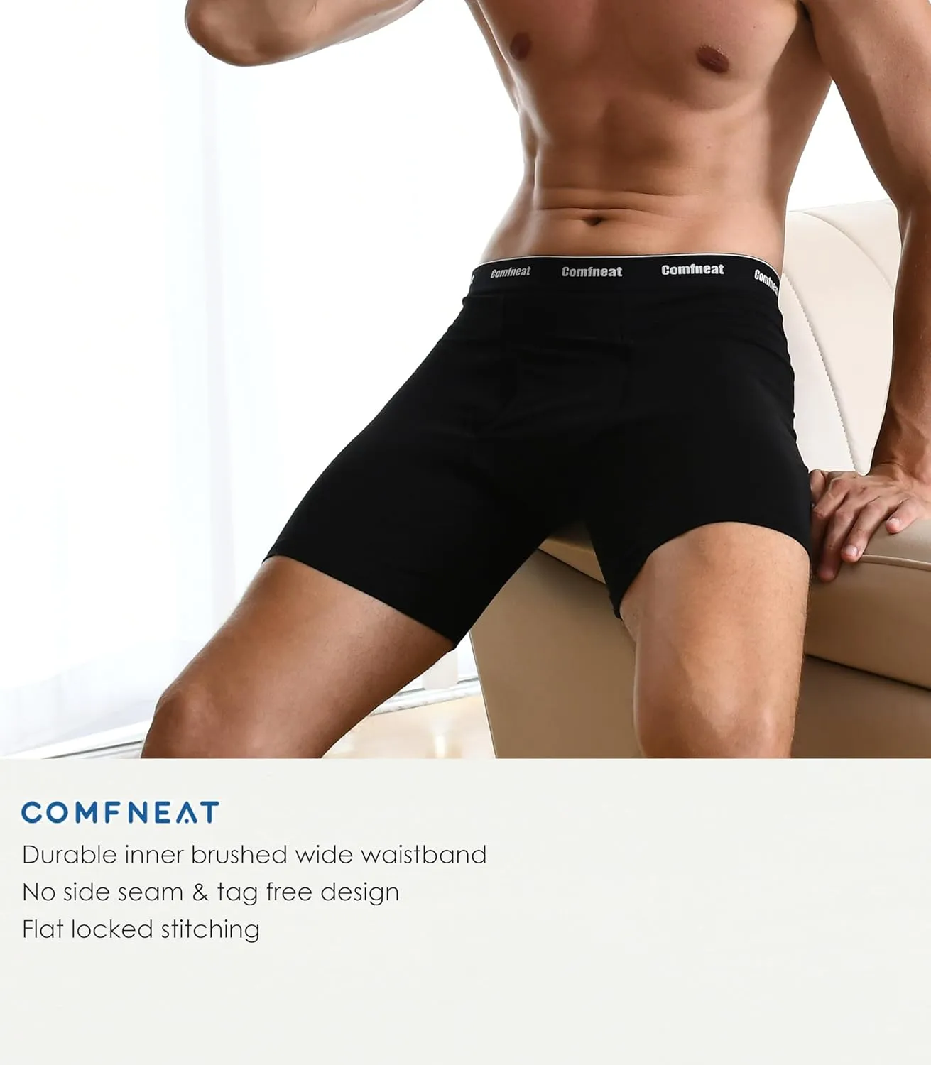 Comfneat Men's 6-Pack Boxer Briefs Soft Breathable Underwear S-XXL Open Fly