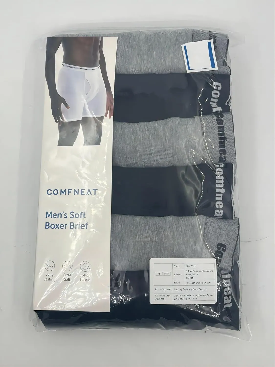 Comfneat Men's 6-Pack Boxer Briefs Soft Breathable Underwear S-XXL Open Fly