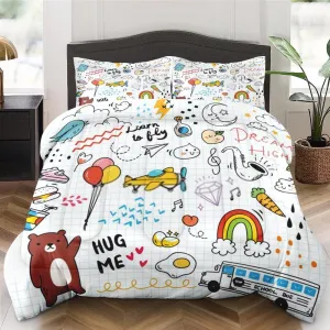 Comforter Set King Size, Cute Love Vintage Soft 3 Pcs Bedding for Kids and Adults, Leaf Happy Diamond Comforter Set with 2 Pillowcases for Bedroom Bed Decor