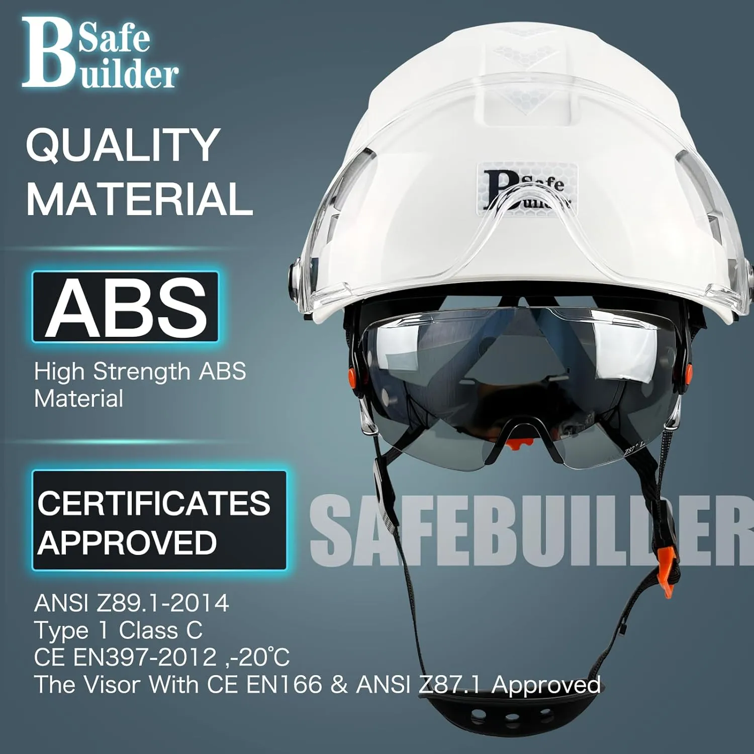 Construction Safety Helmet with Build-in Visor ABS Hard Hat with Visor Adjustable Ventilation Hardhats Work Head Protection ANSI/ISEA Z89.1