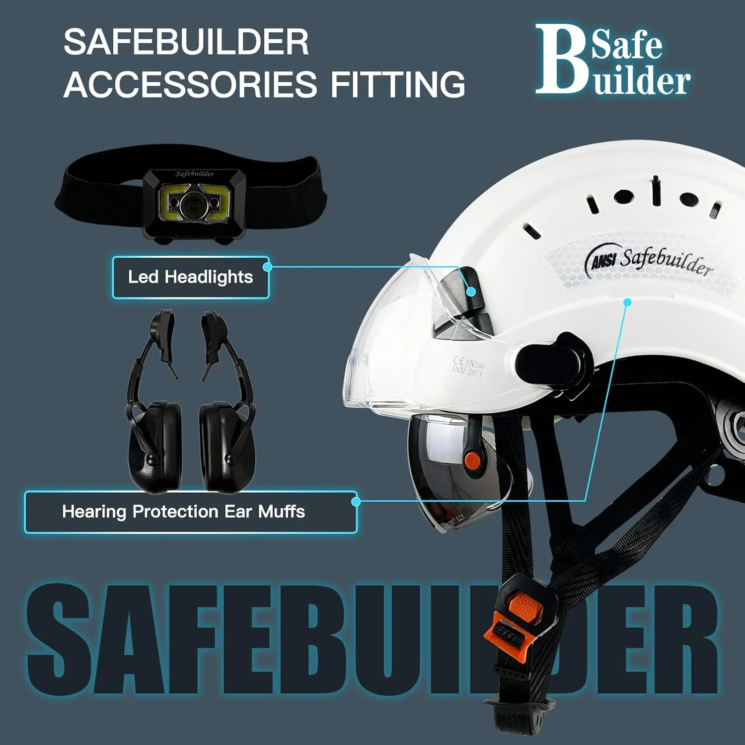 Construction Safety Helmet with Build-in Visor ABS Hard Hat with Visor Adjustable Ventilation Hardhats Work Head Protection ANSI/ISEA Z89.1