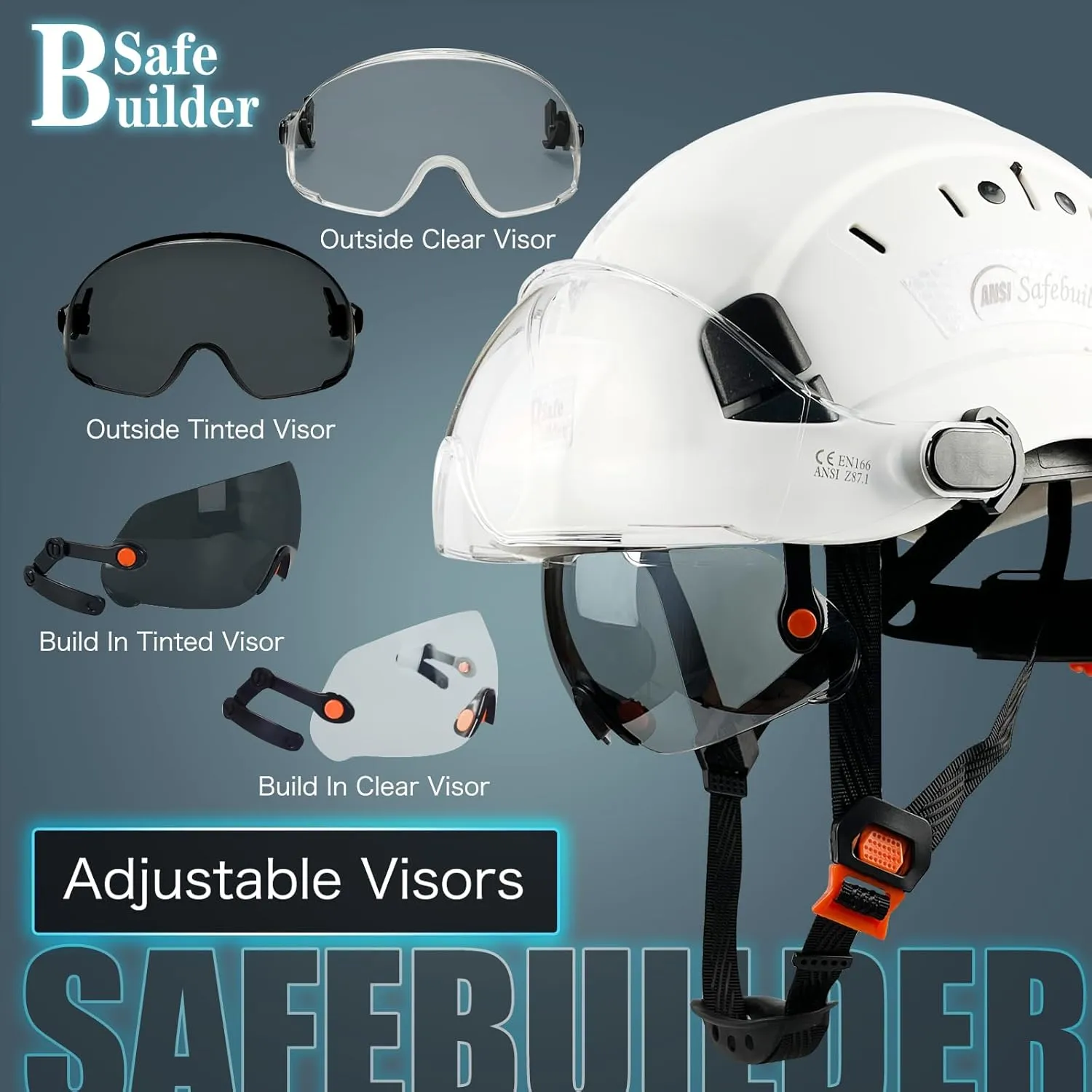 Construction Safety Helmet with Build-in Visor ABS Hard Hat with Visor Adjustable Ventilation Hardhats Work Head Protection ANSI/ISEA Z89.1